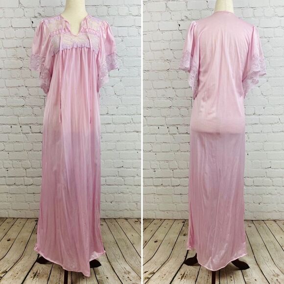 VTG 70s Erica Loren NY Lavender/Pink Satin Peignoir Night Gown - Picture 1 of 9
